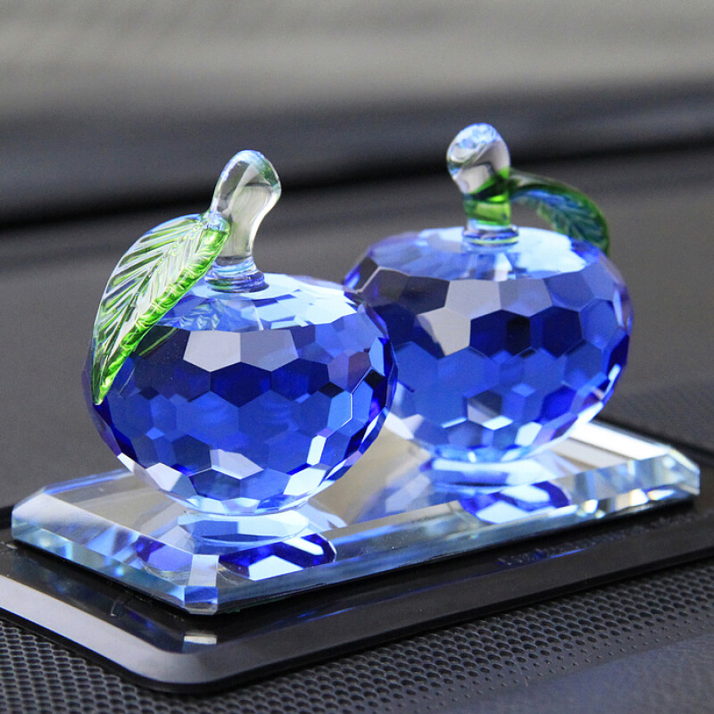 汽車擺件車內(nèi)創(chuàng)意可愛水晶蘋果保平安裝飾品車載車上用品車飾轎車 升級可加香水蘋果藍