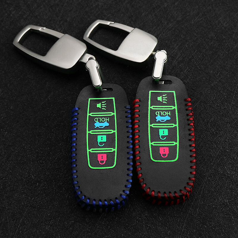 啟辰T90鑰匙包2018款東風(fēng)啟辰D60 T70真皮夜光保護汽車鑰匙套扣男 B款4鍵-藍(lán)色 電鍍扣 號碼牌